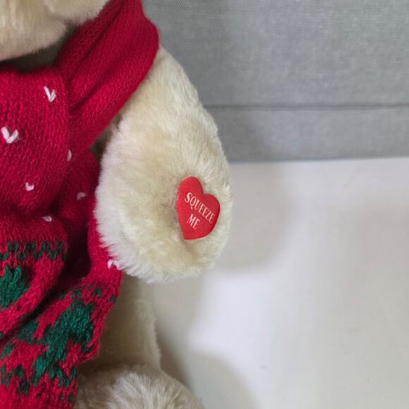 Pair of Christmas Animated Plush Bears Red Hat Scarf Holiday Stuffed Animals - Picture 5 of 11